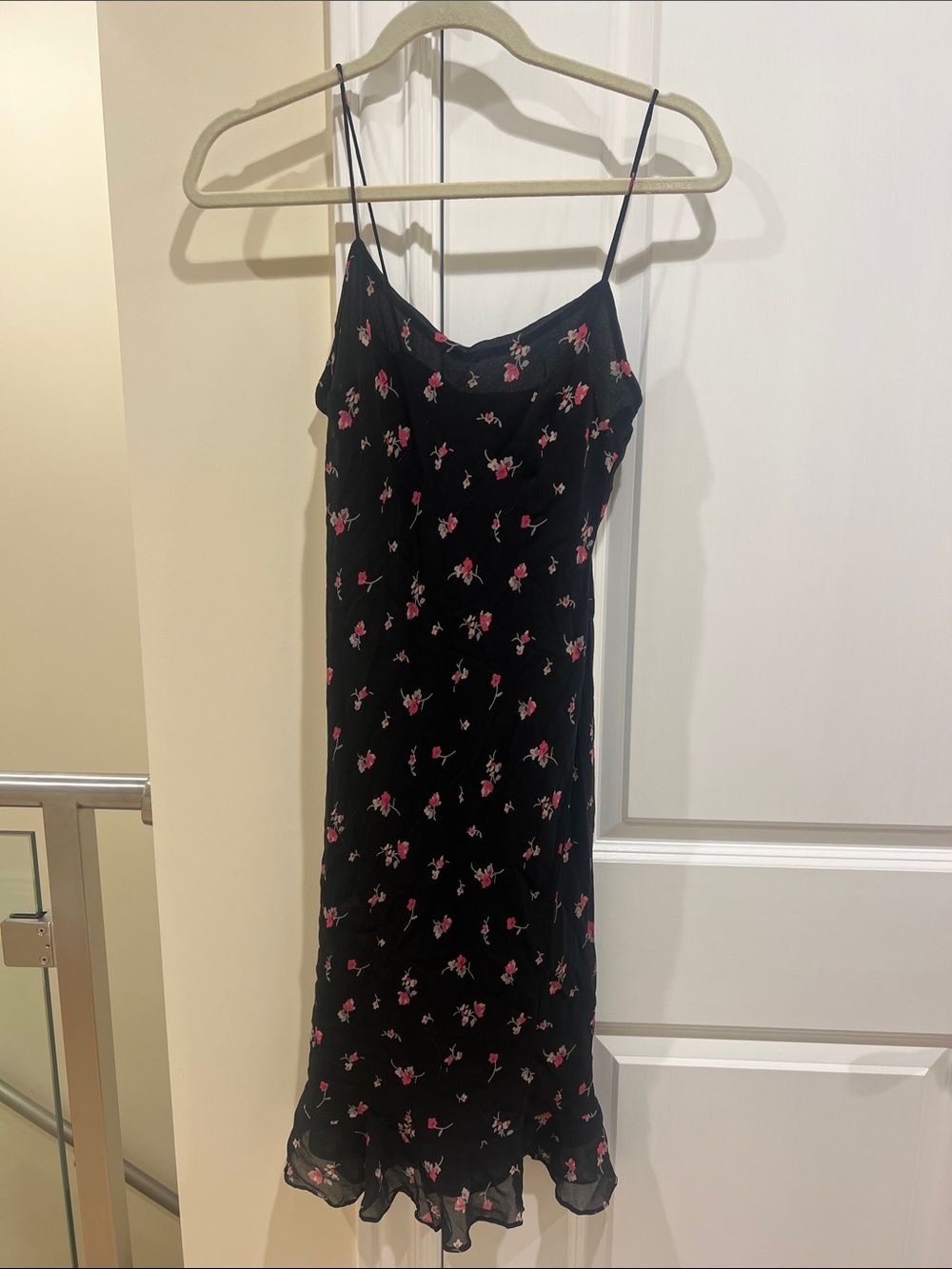 Ann Taylor Black Slip Dress with Pink Floral Print